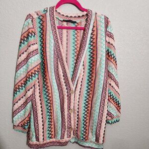 Signature 8 Colorful Knit Cardigan Sweater Zigzag Medium Boho Festival
